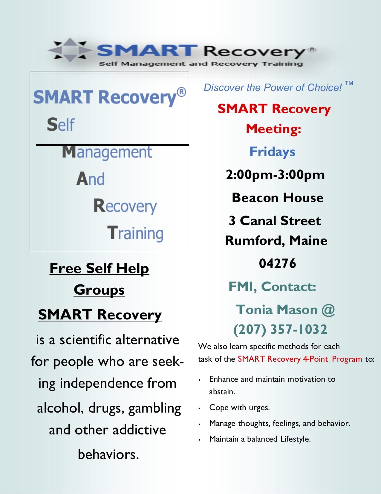 New SMART Recovery Meeting in Rumford! - Western Maine Addiction